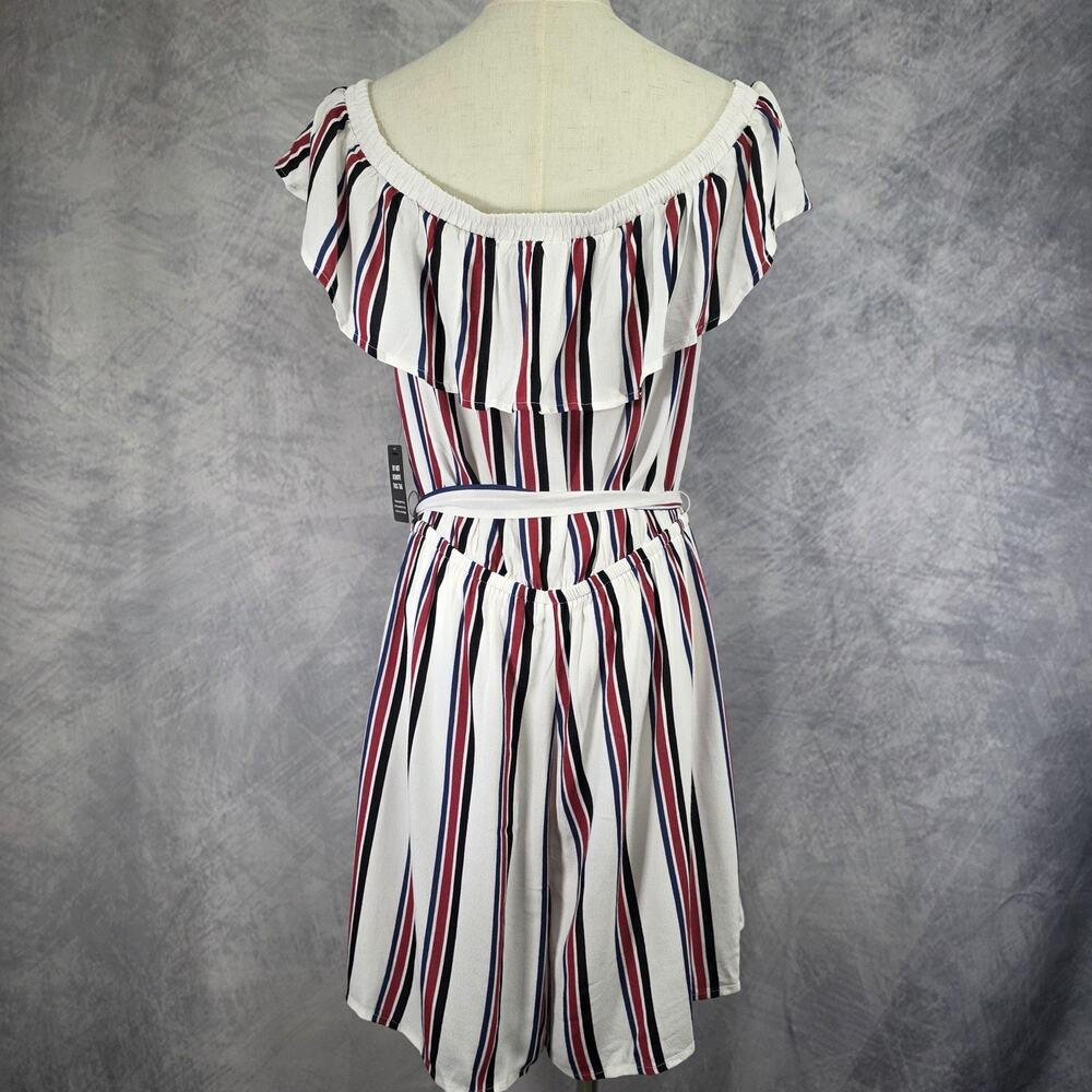 Express Romper Women Large White Stripe Off Shoulder Ruffle Belted Casual Jumper - Picture 5 of 16